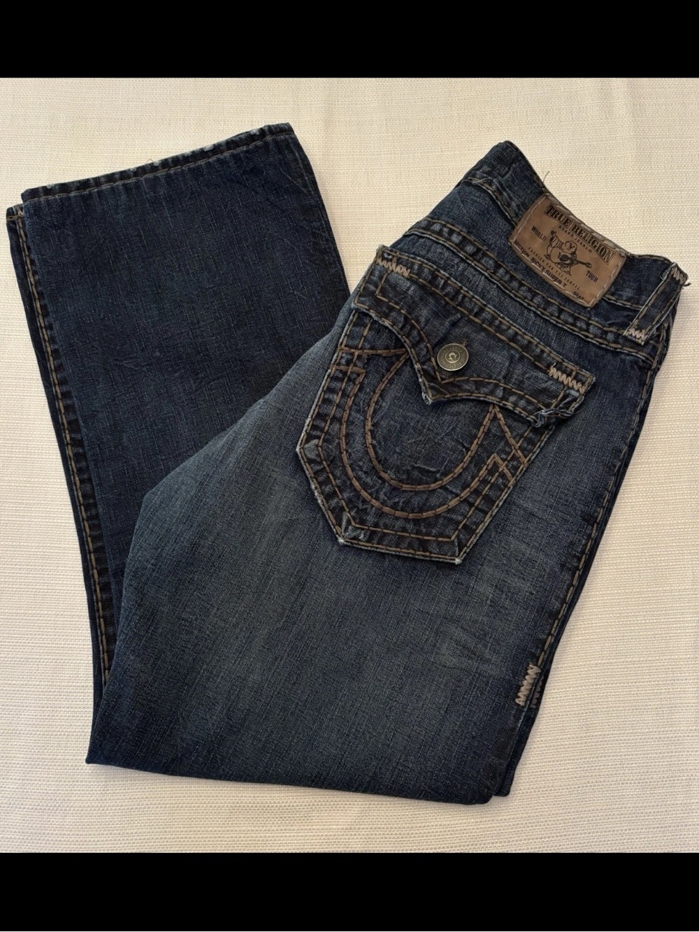 True Religion 38 X 29.5” Jeans Ricky Super T Independence Dark Wash
